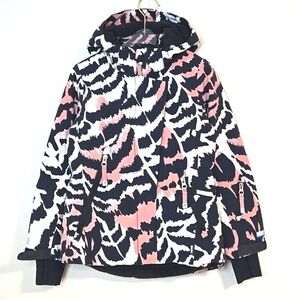 Molo Kids Pink/Black/Cream Animal Print Ski Jacket, Size 122 EU (6-7 US) ~ VGUC